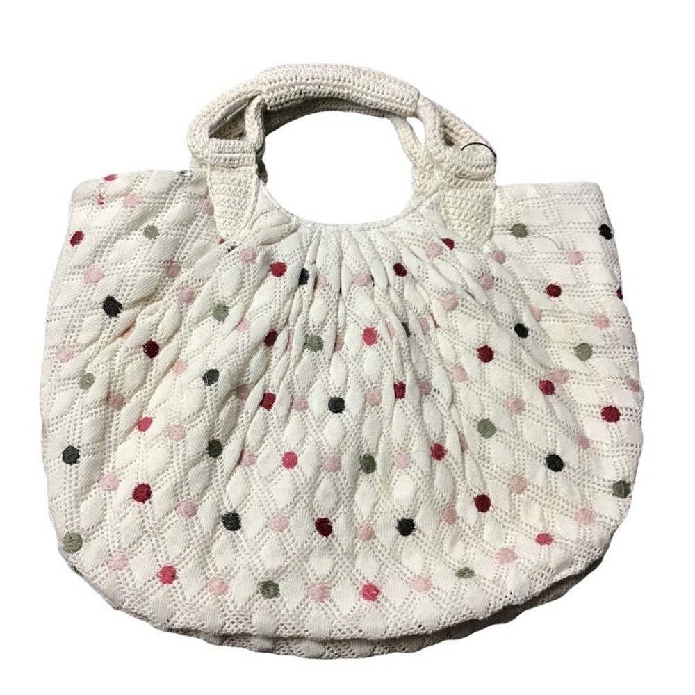 Zara Cream Crochet Tote with Pink, Red, Olive & Black Dots